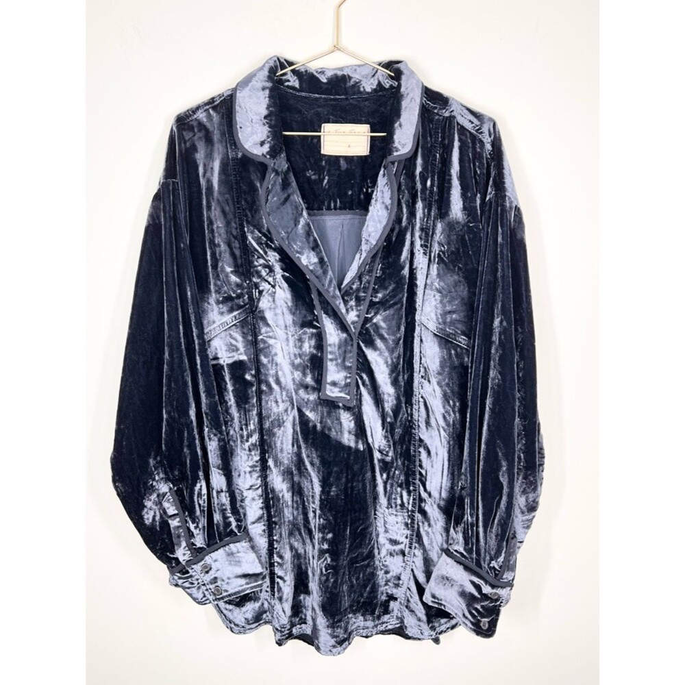 We The Free Luxy Solid Velvet Shirt Night Sky Blue/Navy Large